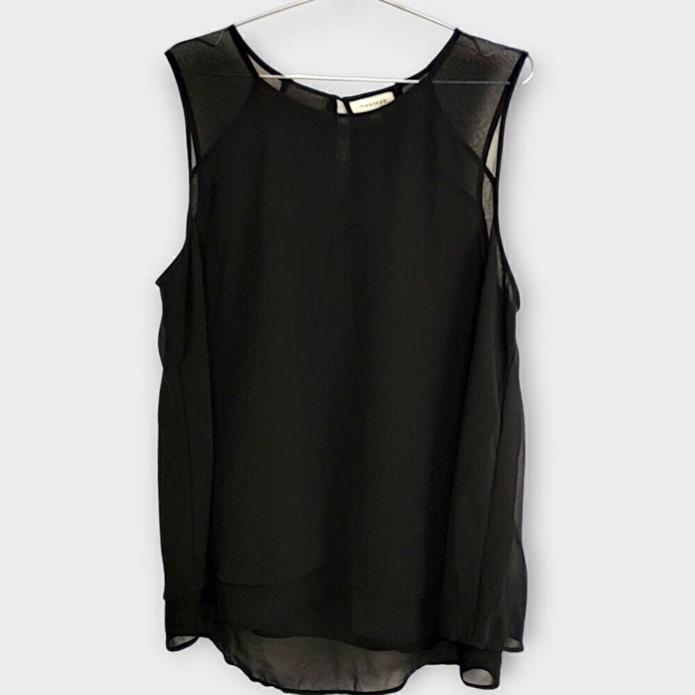 Monteau Los Angeles Womens 1X Black‎ Chiffon Mesh Shoulder High Low Blouse Top